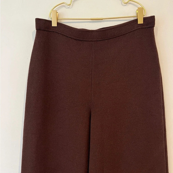 St. John brown knit wool trouser wide leg trouser - Picture 4 of 8